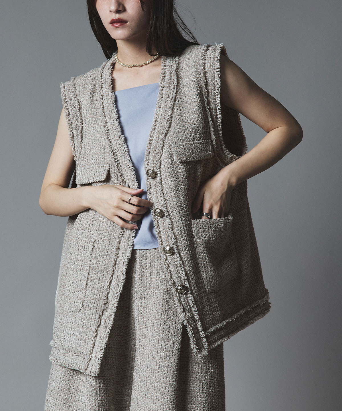 ベスト《ウールミックスツイードオーバーベスト》全3色