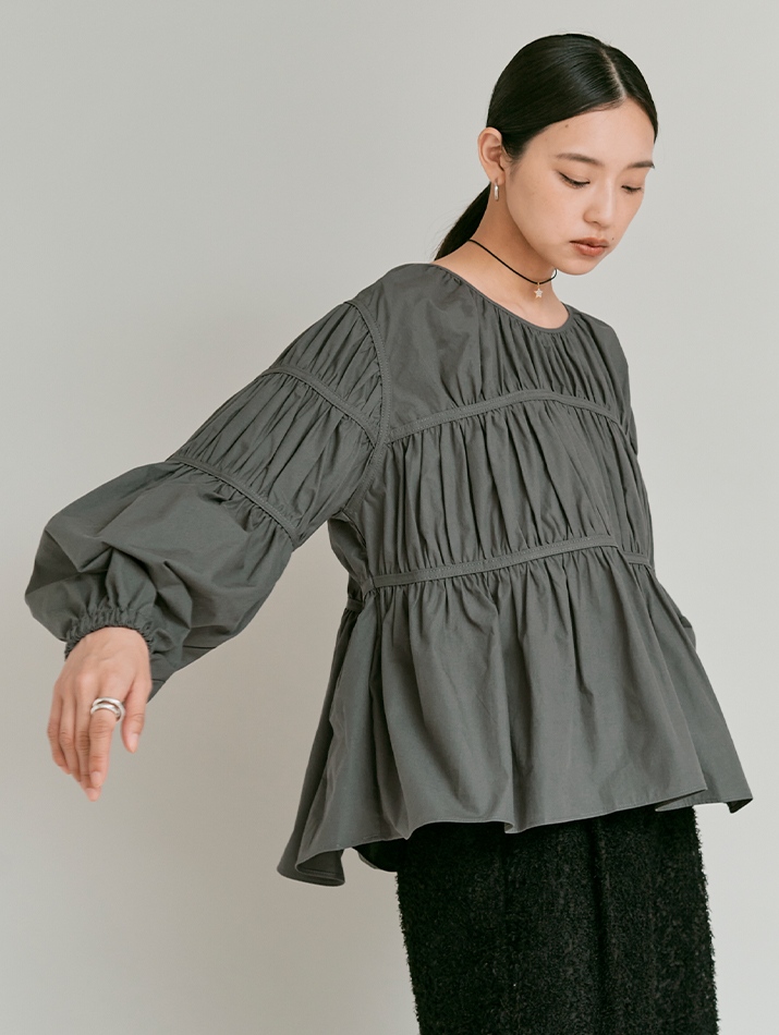 タイプライター切り替えシャーリングトップス 全3色 【新作SALE