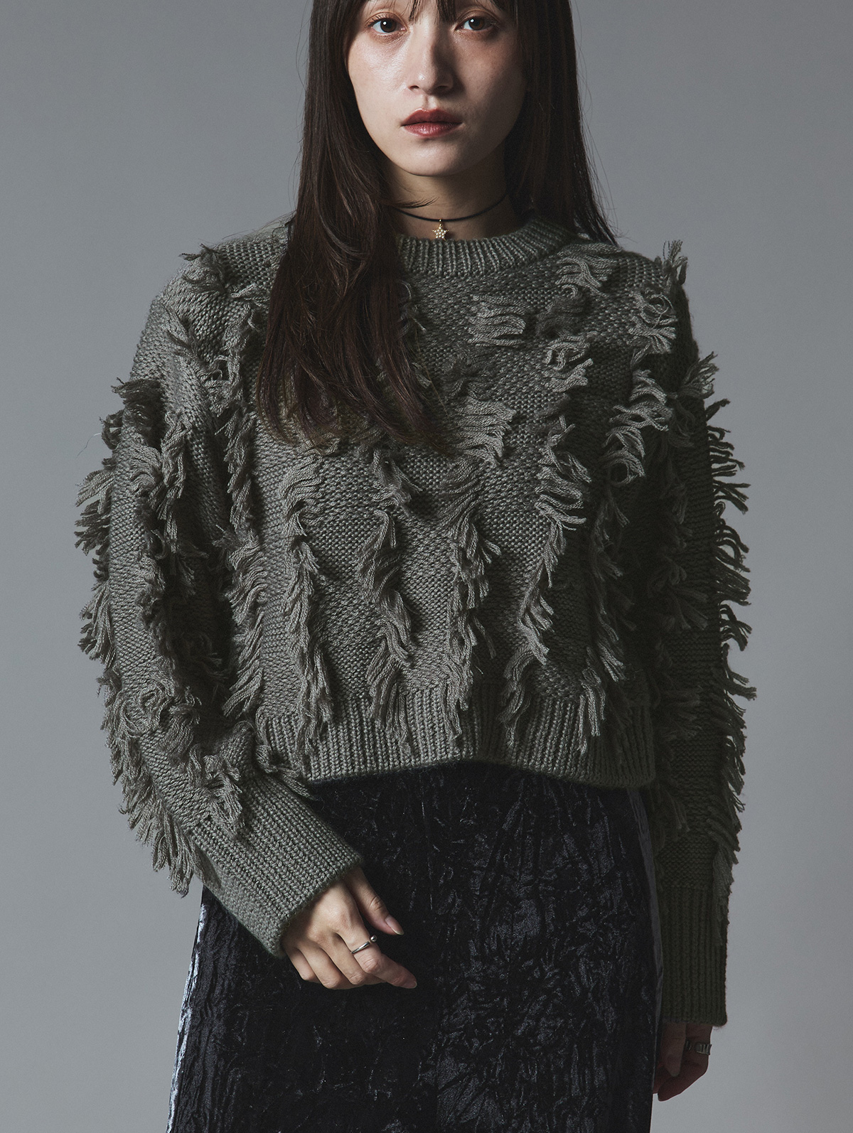 ニット《フリンジジャガードショートニット》全4色