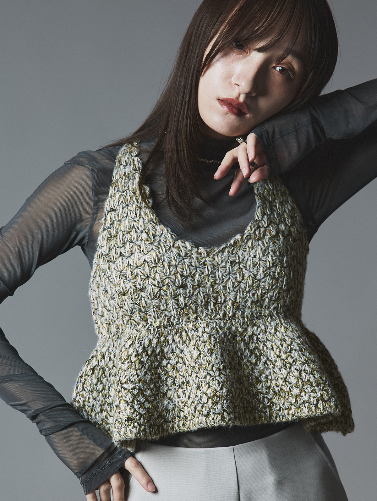 ビスチェ《メランジニットペプラムビスチェ》全3色