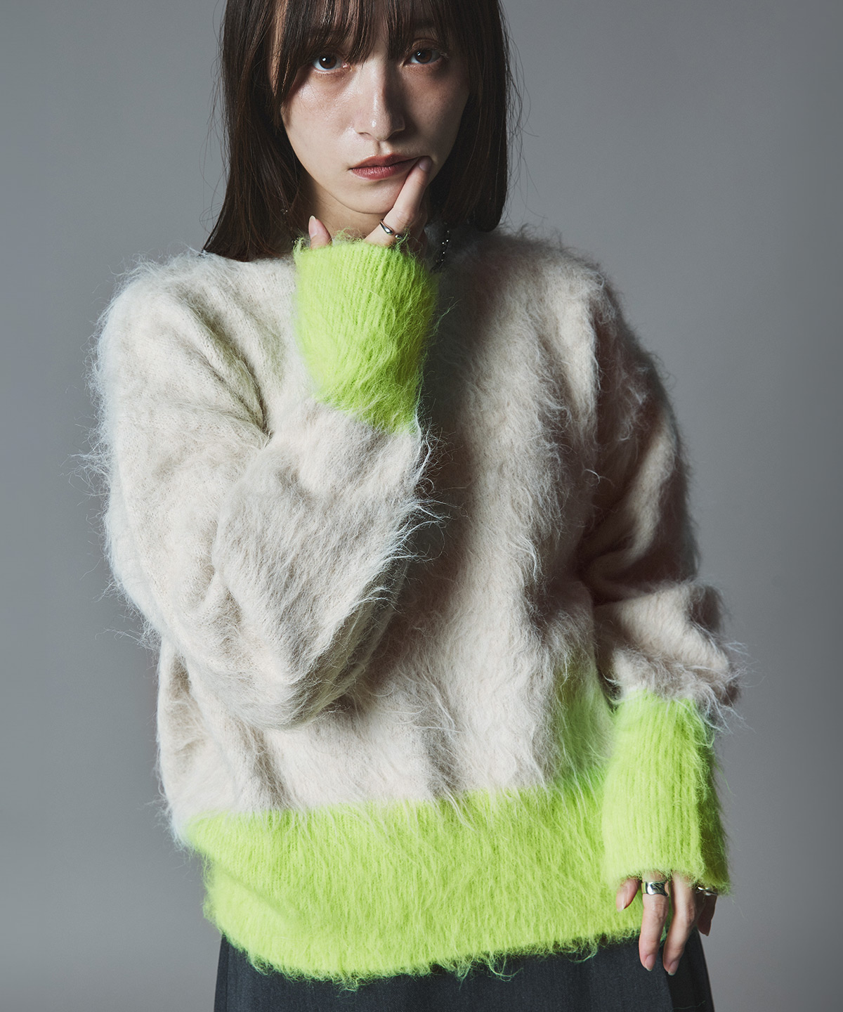 ニット《モヘアシャギー配色ニットトップス》全4色