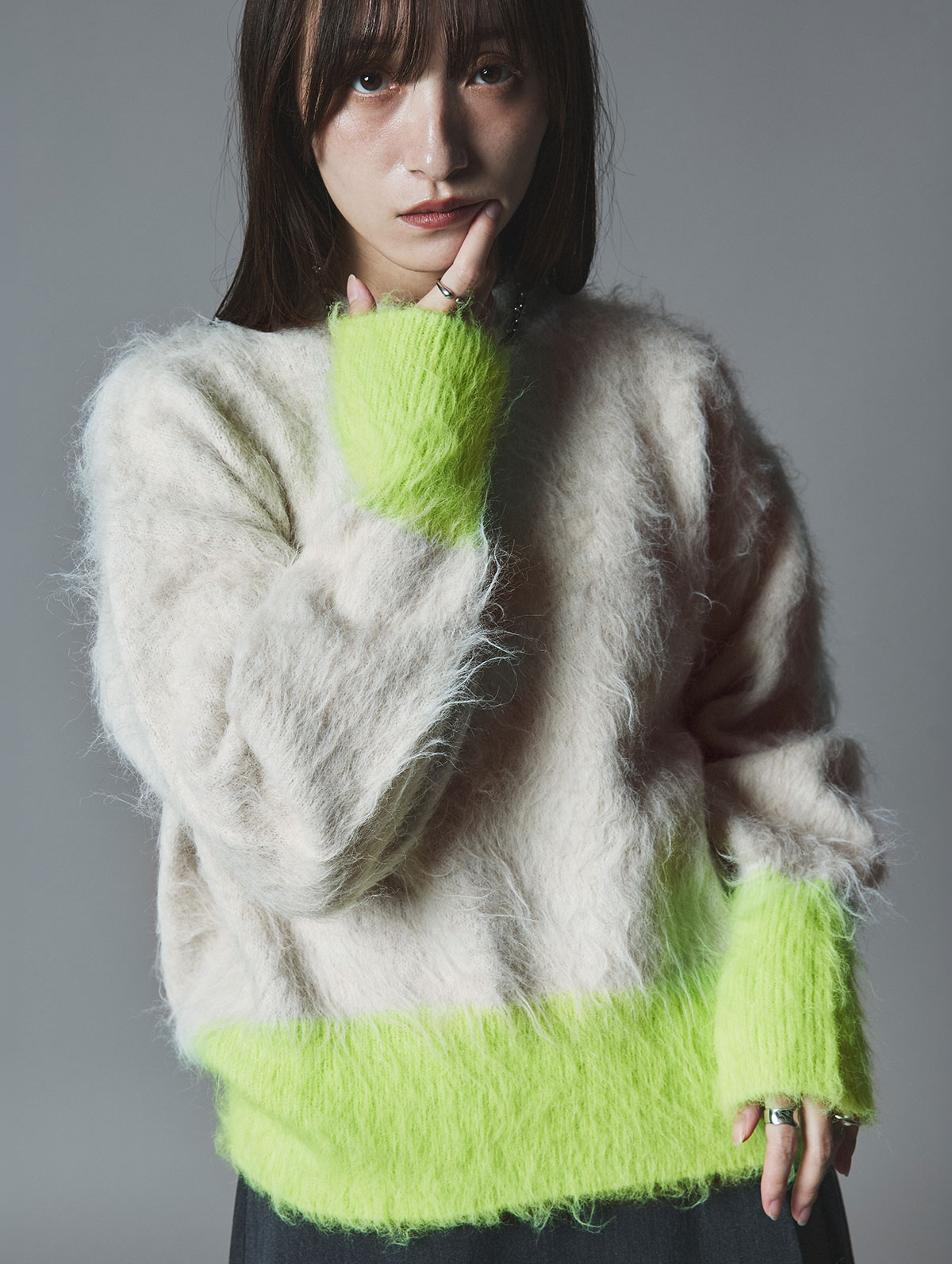 ニット《モヘアシャギー配色ニットトップス》全4色