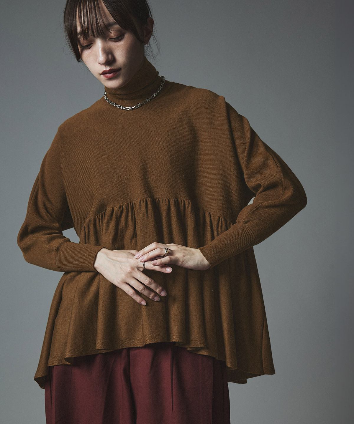 トップス《ウールミックスライトニットペプラムトップス》全4色