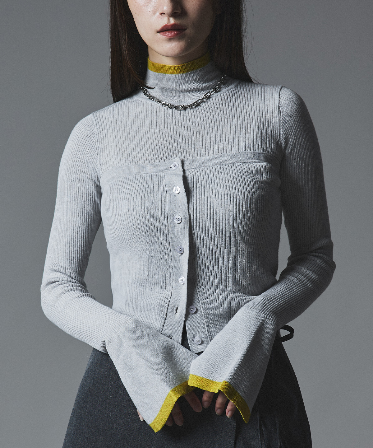 トップス《ウールミックスライトニット配色トップスセット》全4色