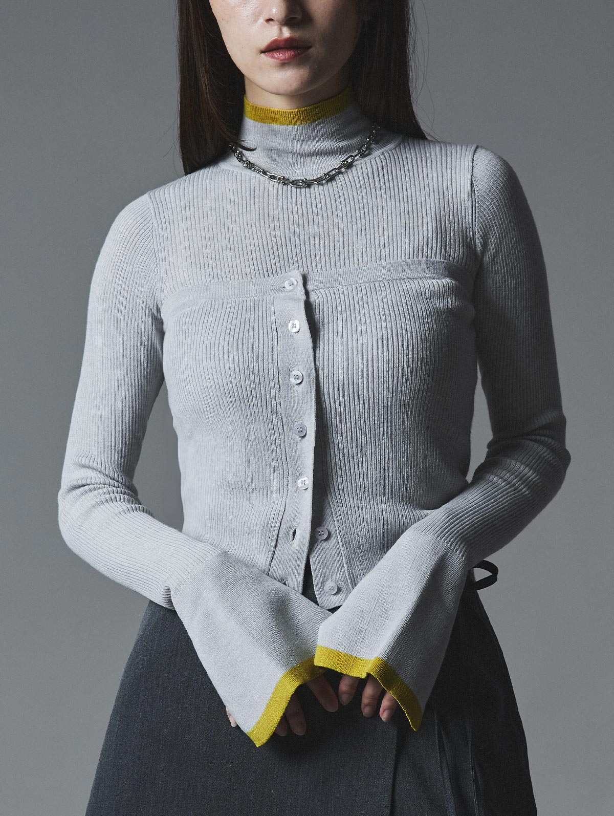 トップス《ウールミックスライトニット配色トップスセット》全4色