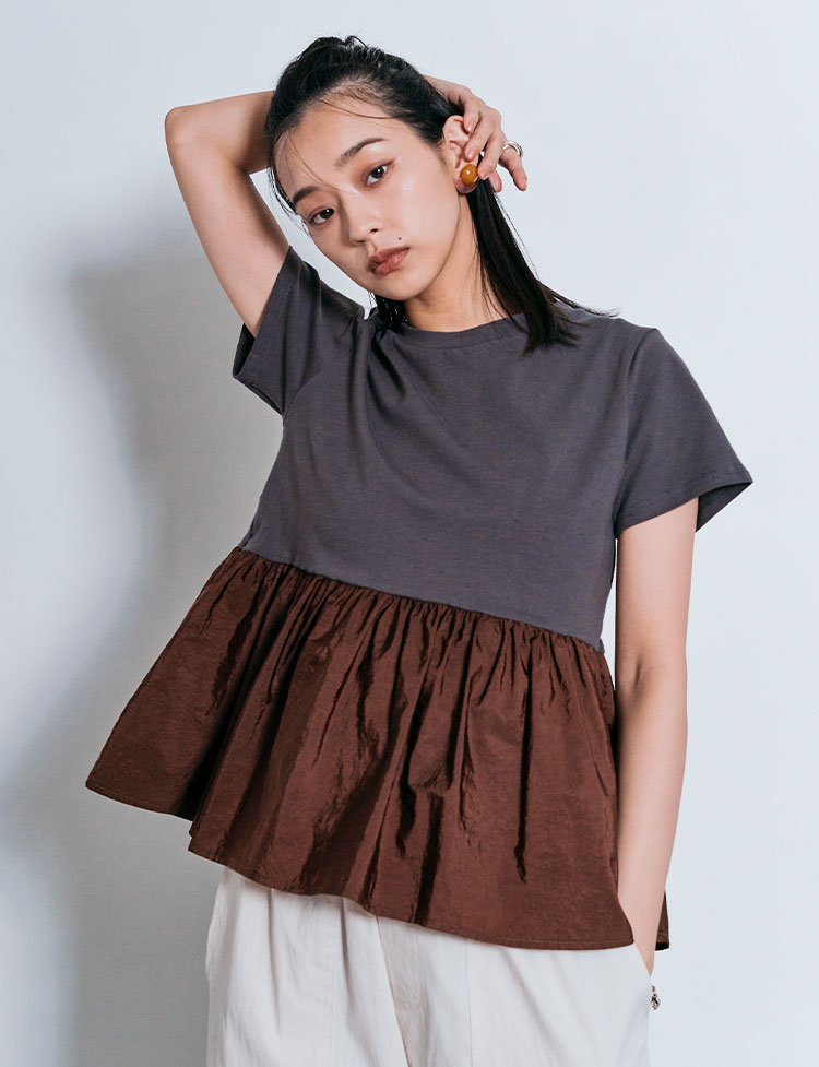 切り替え配色ペプラムTシャツ